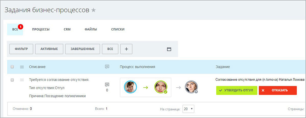 Бизнес-процесс "Отгул"