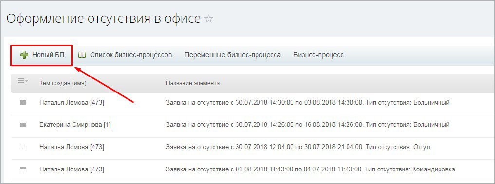 Бизнес-процесс "Отгул"