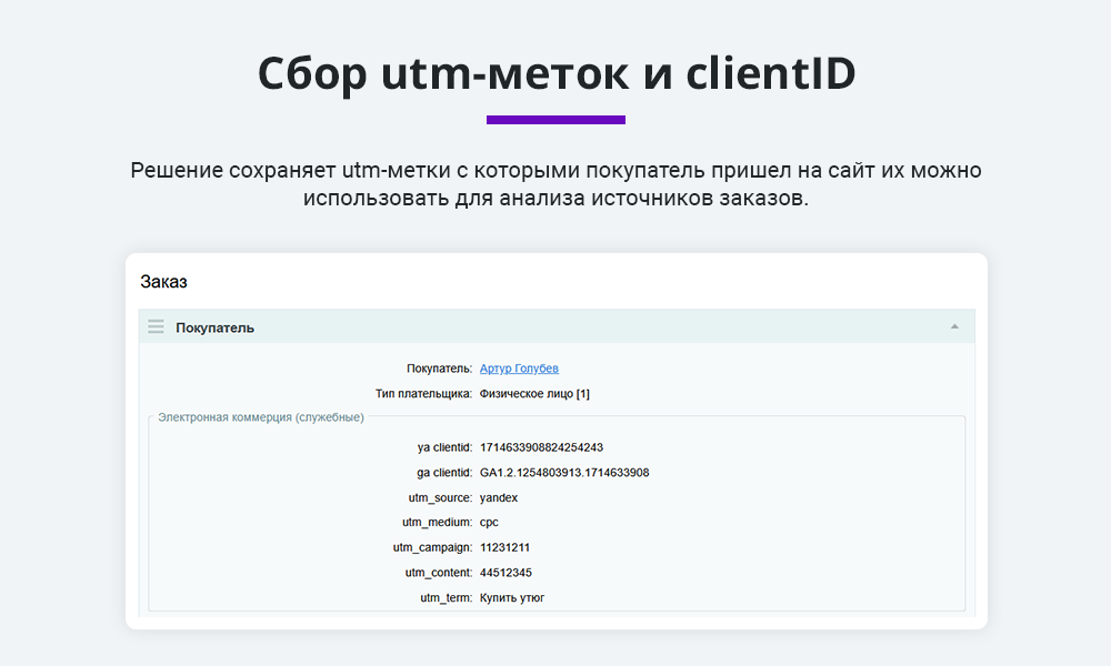 Электронная коммерция для Яндекс.Метрики, Google Analytics (ecommerce, clientid, utm-метки, GA4)