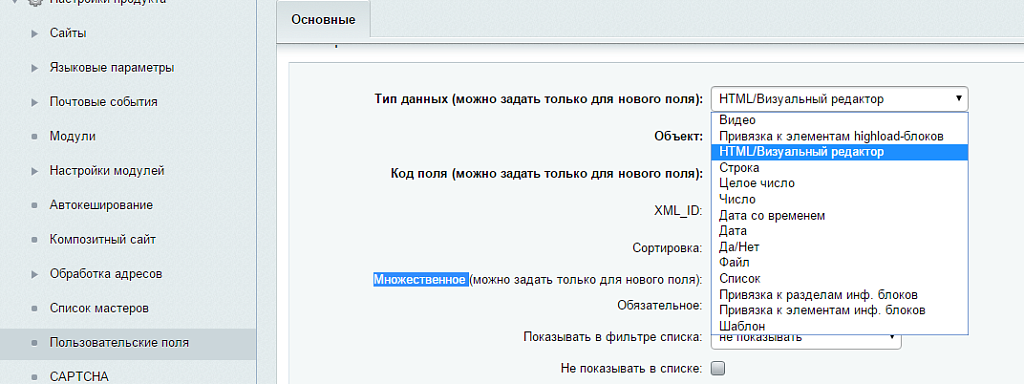 Пользовательское свойcтво тип HTML + множественное