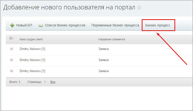Бизнес-процесс "Добавление нового сотрудника на портал"