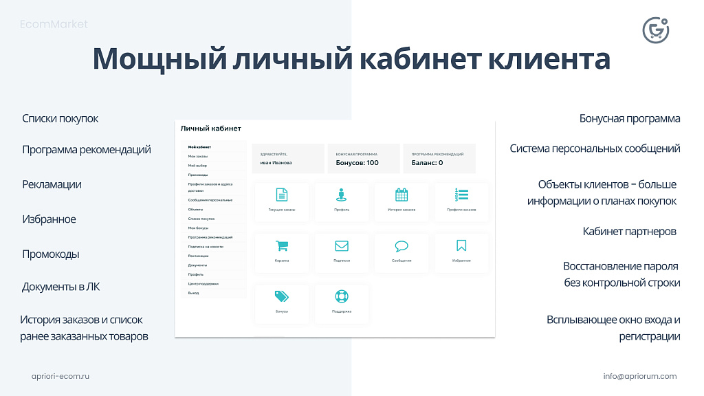 Apriori.EcomMarket: Интернет-магазин c конструктором настроек и расширенный маркетинговый функционал