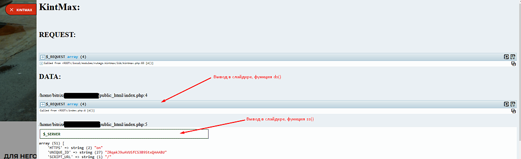 Отладчик KintMax (debuger). d(), s(), ds(), ss(), dp() вместо var_dump, var_export, print_r, pre