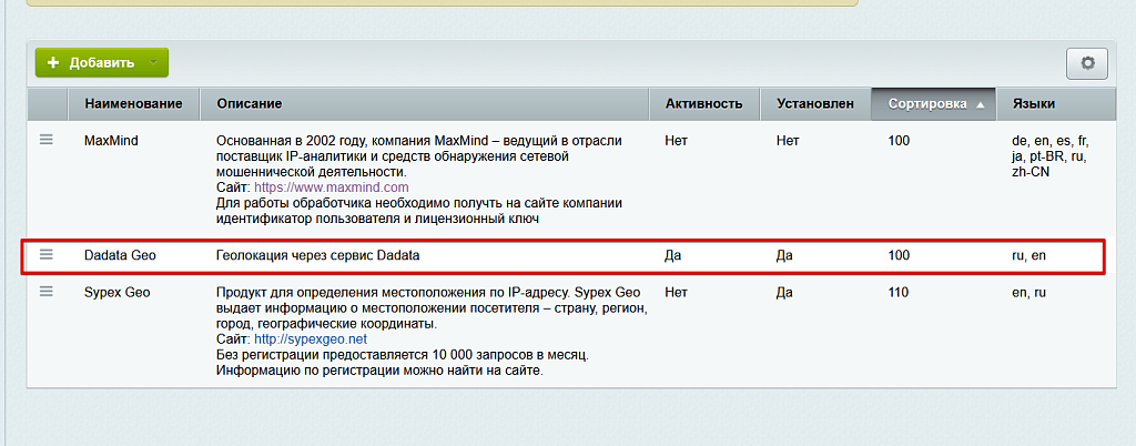 Обработчик геолокации Dadata