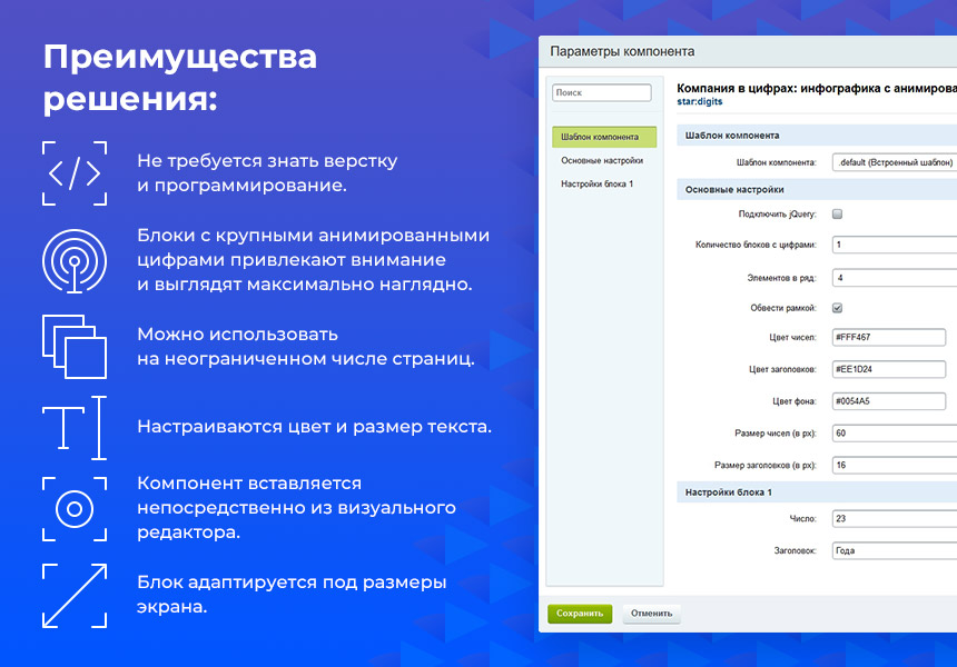 Компания в цифрах: инфографика с анимированными числами