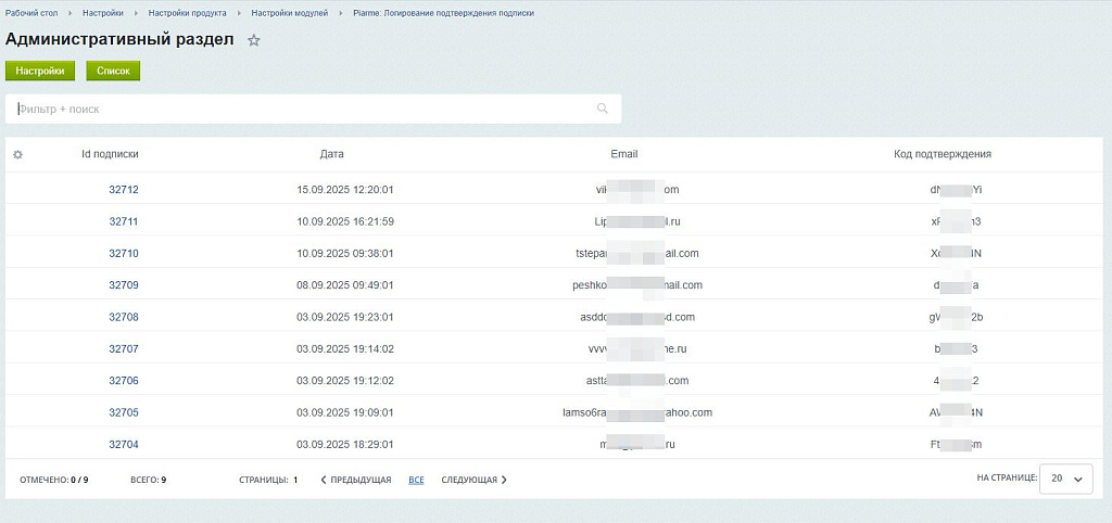 Piarme: Логирование подтверждения подписки