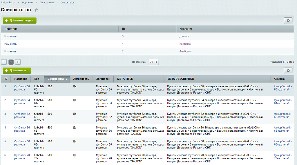 Тегирование элементов для SEO