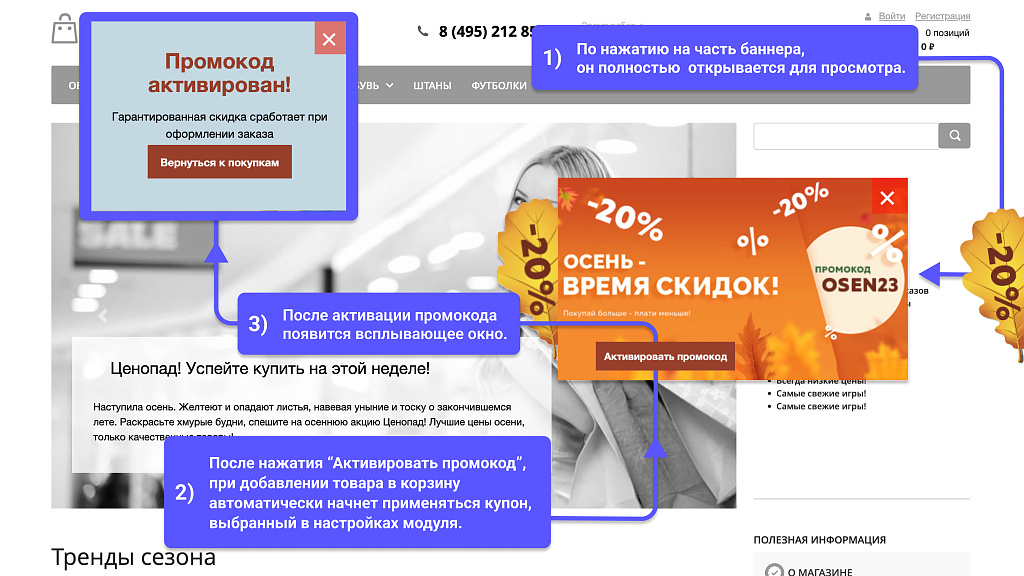 WBS24: Всплывающий рекламный баннер и автоматическое применение промокода