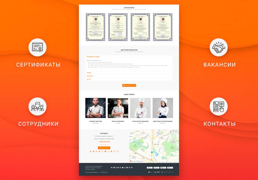 Готовый одностраничный сайт: Ресторан, кафе, антикафе, кофейня, кальянная, бар, кейтеринг, клуб