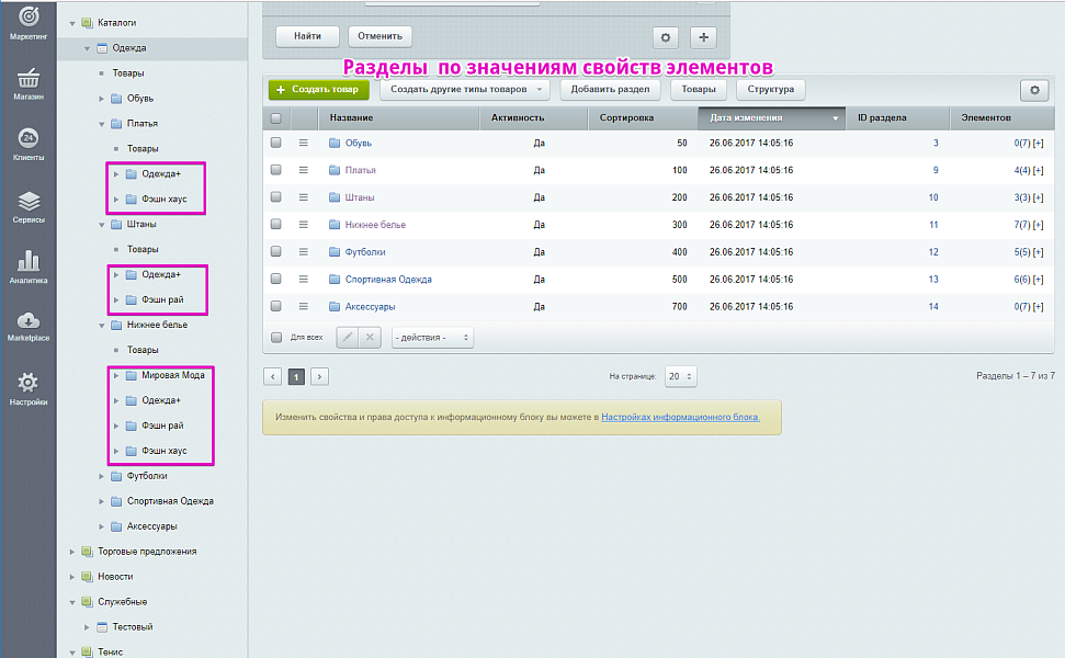 Scoder: Автоматическая генерация разделов из значений свойств