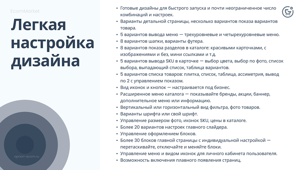 Apriori.EcomMarket: Интернет-магазин c конструктором настроек и расширенный маркетинговый функционал