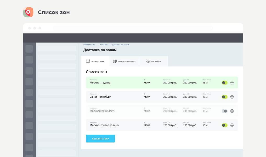 Доставка по зонам
