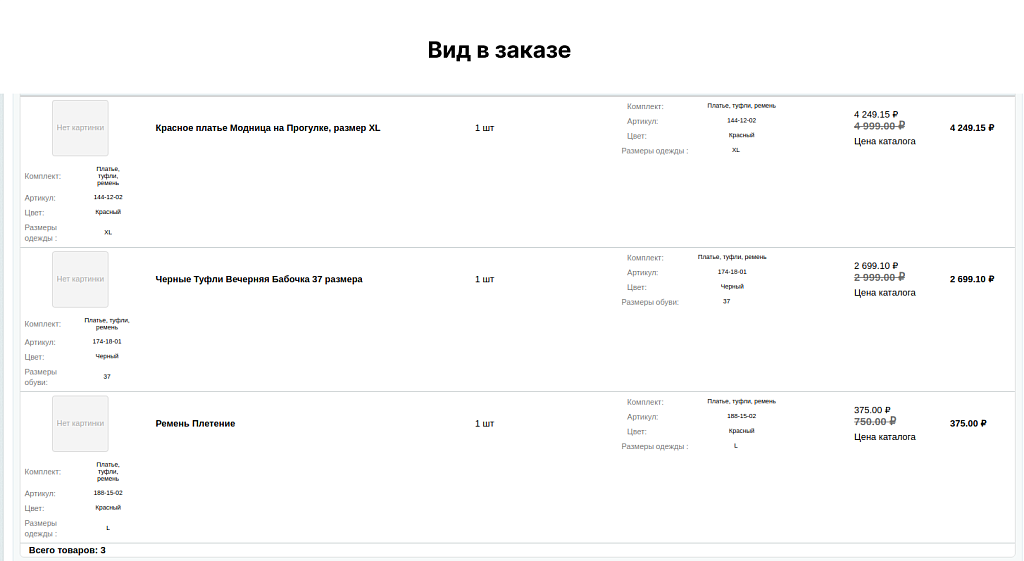 Комплекты товаров