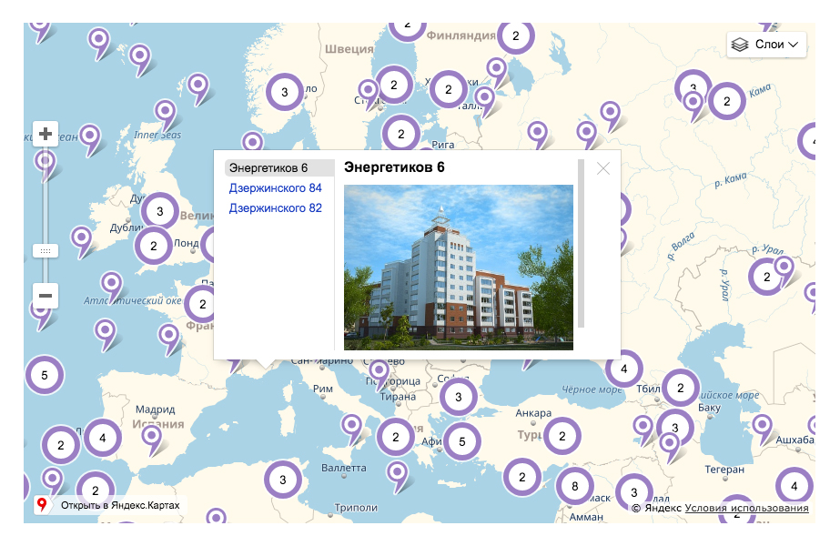 whatAsoft: Яндекс.карта объектов инфоблока Big Data